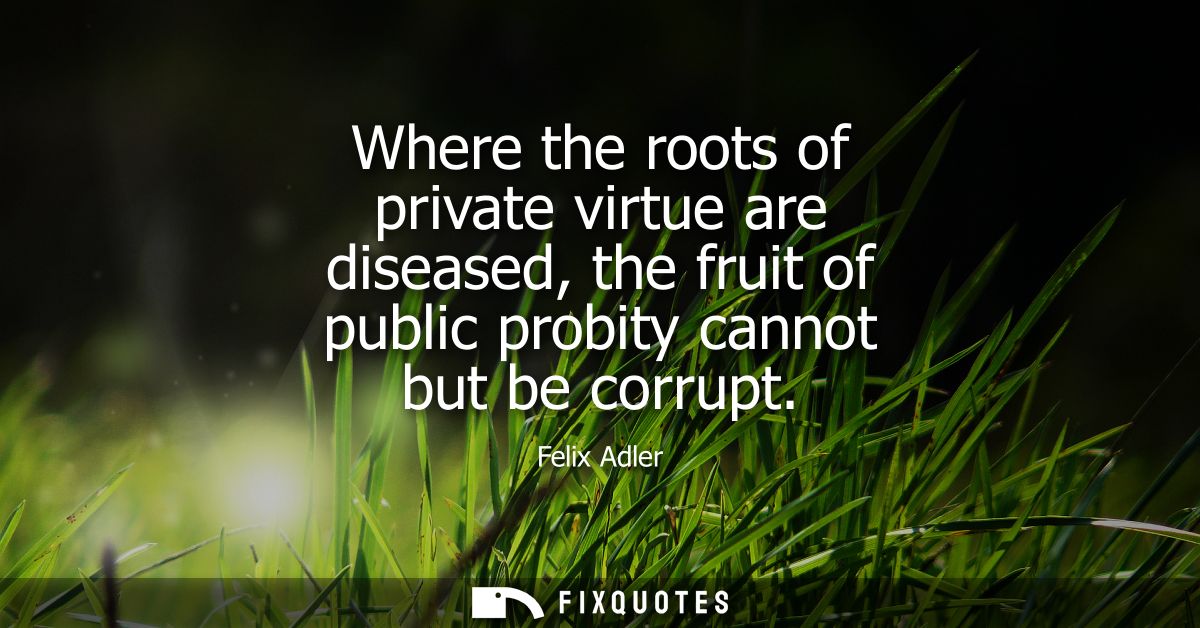 Where the roots of private virtue are diseased, the fruit of public probity cannot but be corrupt