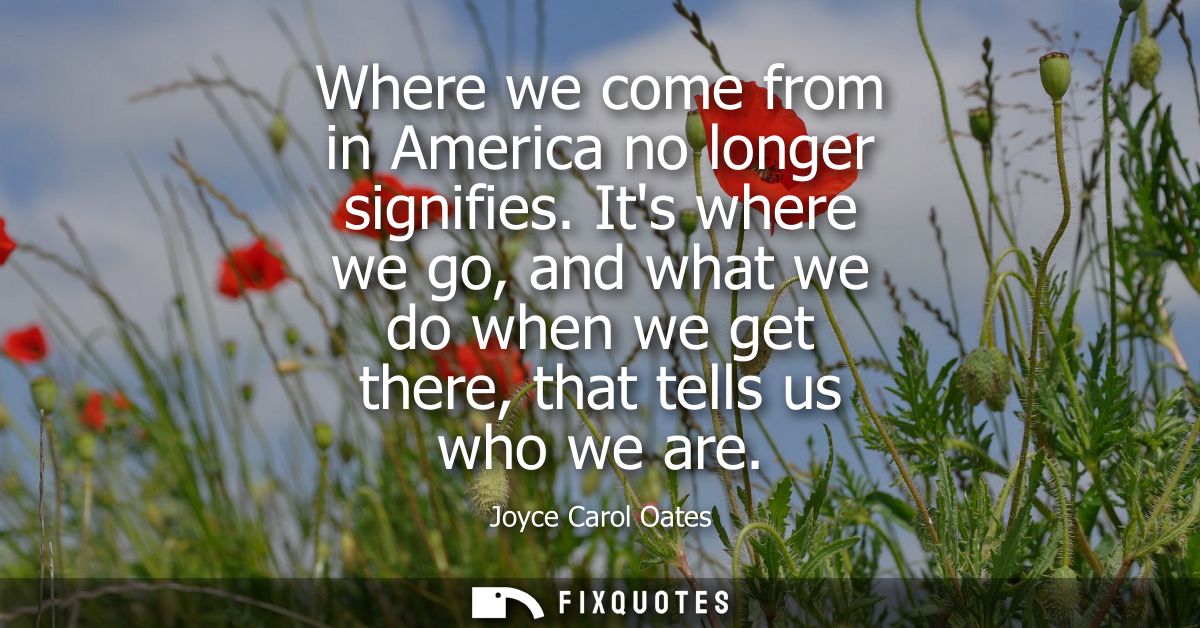 Where we come from in America no longer signifies. Its where we go, and what we do when we get there, that tells us who 