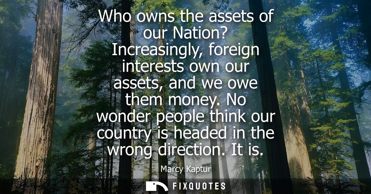 Who owns the assets of our Nation? Increasingly, foreign interests own our assets, and we owe them money.