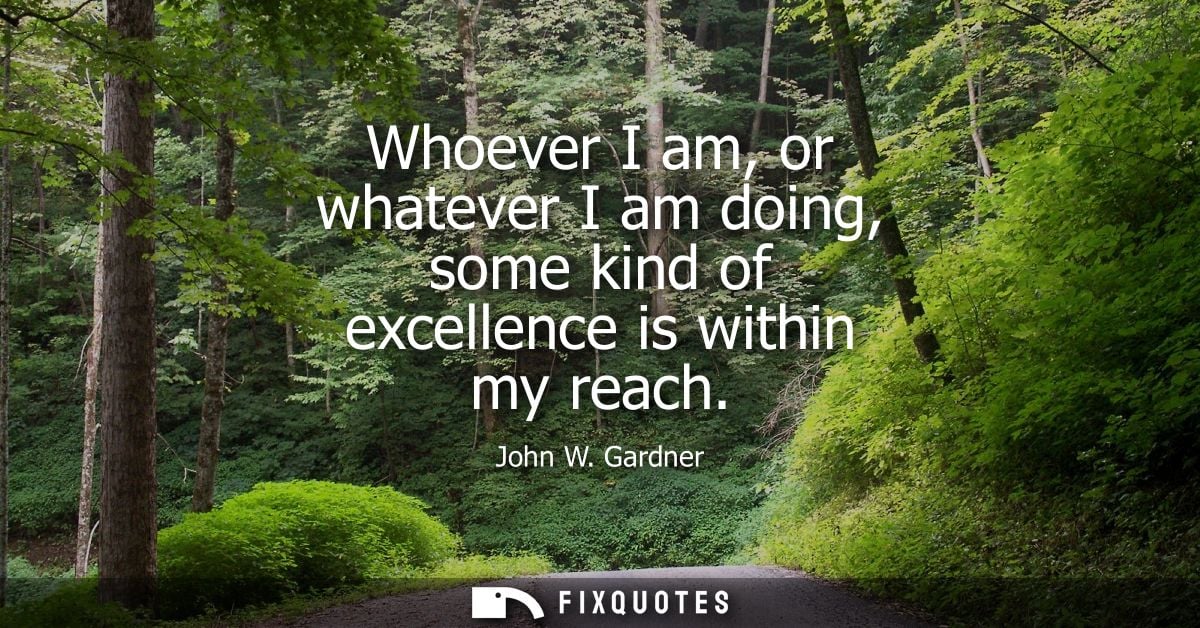 Whoever I am, or whatever I am doing, some kind of excellence is within my reach - John W. Gardner