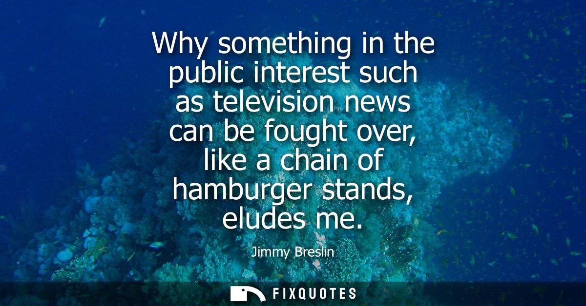 Why something in the public interest such as television news can be fought over, like a chain of hamburger stands, elude