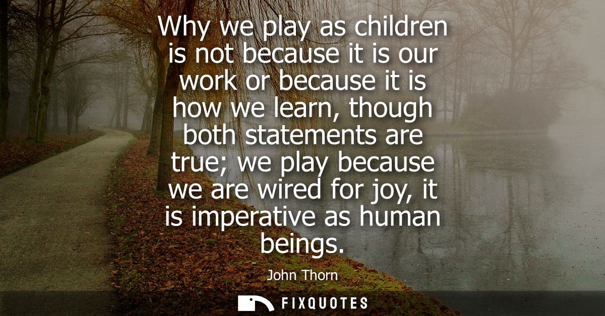 Why we play as children is not because it is our work or because it is how we learn, though both statements are true we 