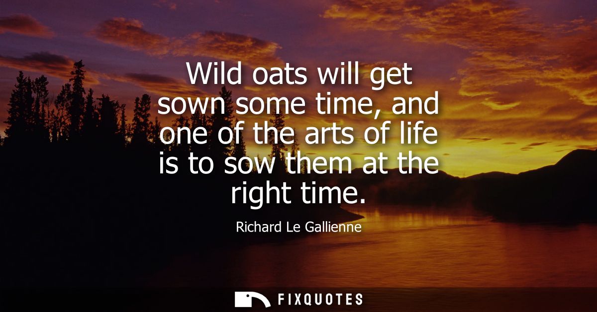 Wild oats will get sown some time, and one of the arts of life is to sow them at the right time