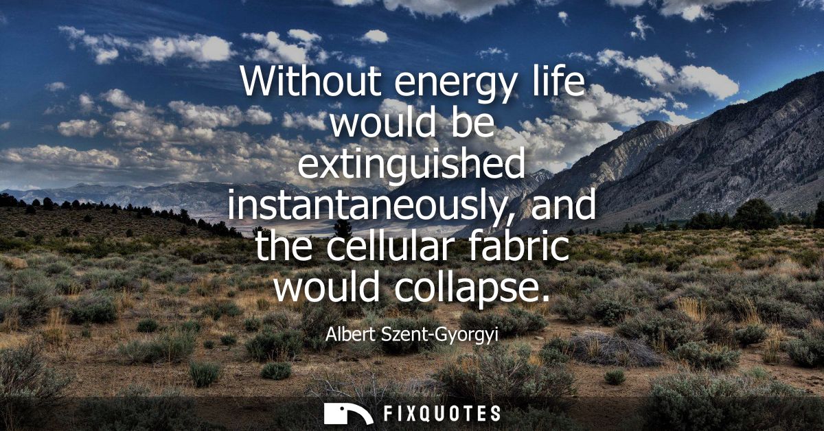 Without energy life would be extinguished instantaneously, and the cellular fabric would collapse