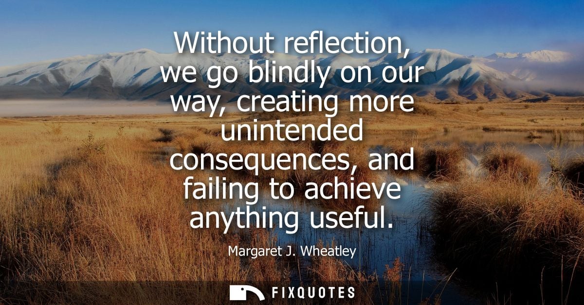 Without reflection, we go blindly on our way, creating more unintended consequences, and failing to achieve anything use