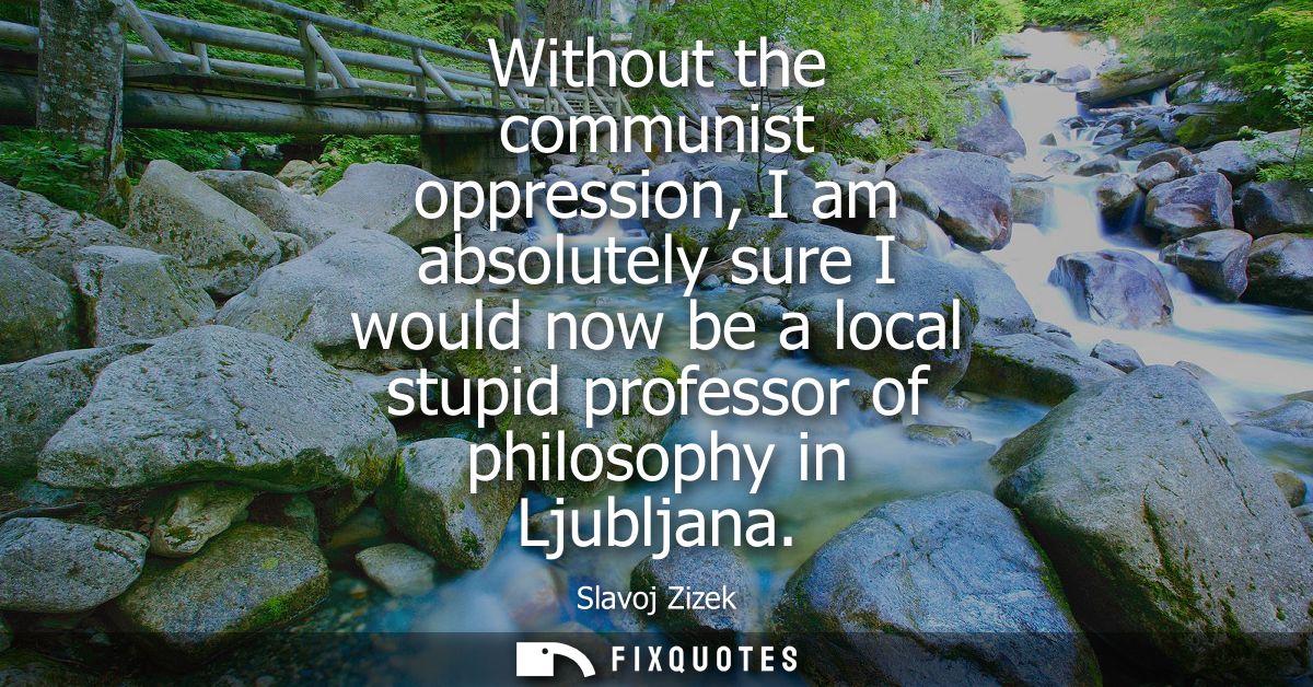 Without the communist oppression, I am absolutely sure I would now be a local stupid professor of philosophy in Ljubljan