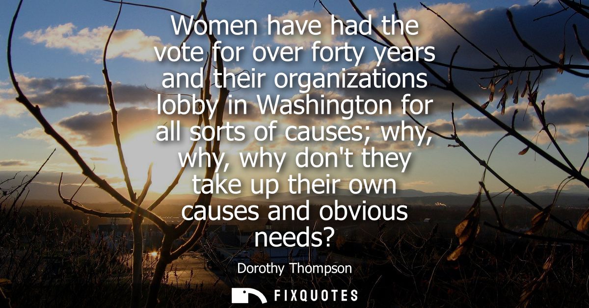Women have had the vote for over forty years and their organizations lobby in Washington for all sorts of causes why, wh