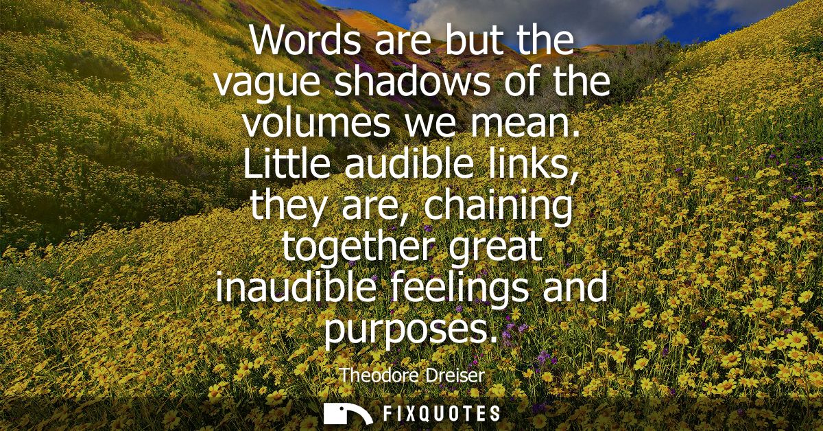 Words are but the vague shadows of the volumes we mean. Little audible links, they are, chaining together great inaudibl