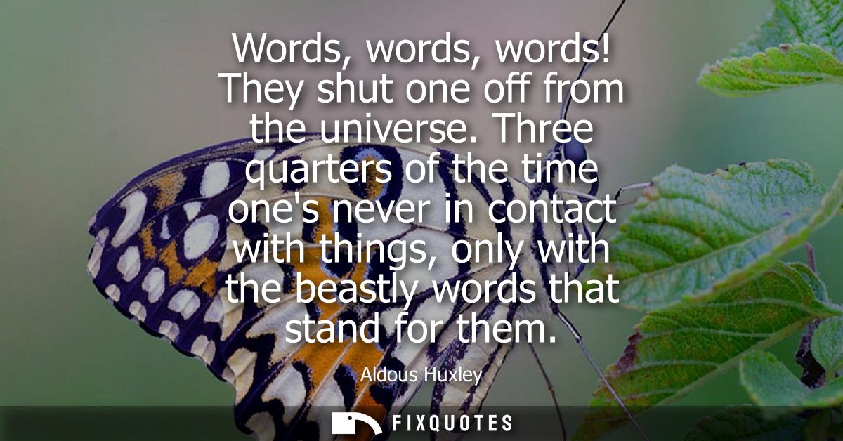 Words, words, words! They shut one off from the universe. Three quarters of the time ones never in contact with things, 