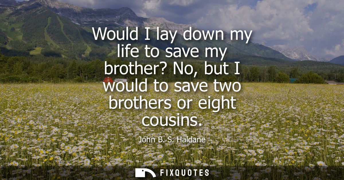 Would I lay down my life to save my brother? No, but I would to save two brothers or eight cousins