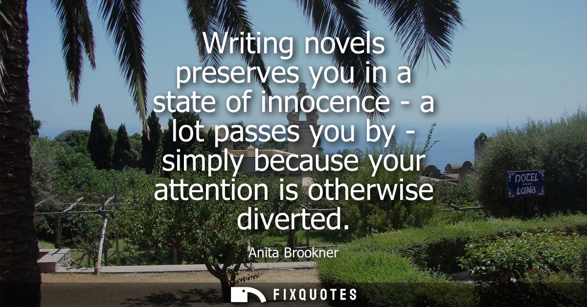 Writing novels preserves you in a state of innocence - a lot passes you by - simply because your attention is otherwise 
