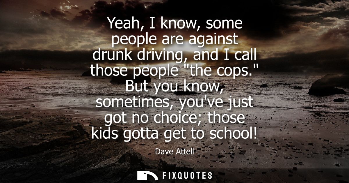 Yeah, I know, some people are against drunk driving, and I call those people the cops. But you know, sometimes, youve ju