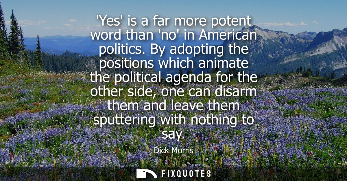 Yes is a far more potent word than no in American politics. By adopting the positions which animate the political agenda
