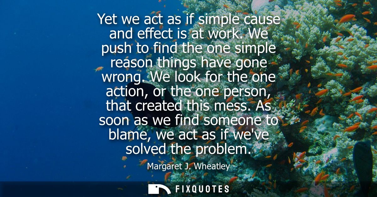 Yet we act as if simple cause and effect is at work. We push to find the one simple reason things have gone wrong.