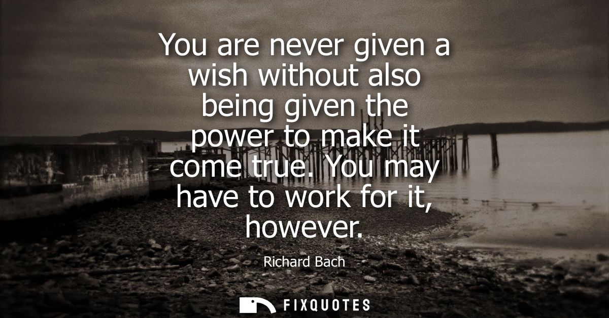 You are never given a wish without also being given the power to make it come true. You may have to work for it, however