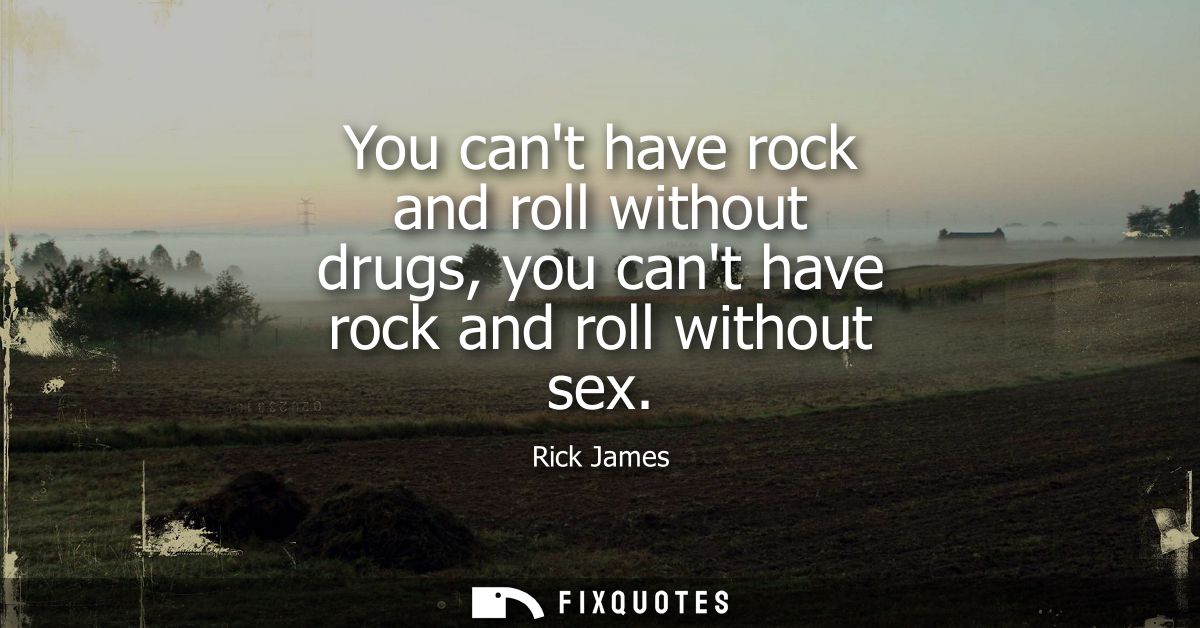 You cant have rock and roll without drugs, you cant have rock and roll without sex
