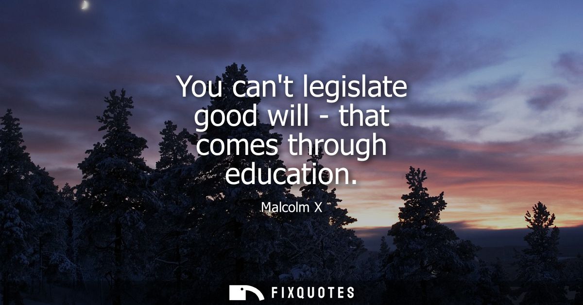 You cant legislate good will - that comes through education