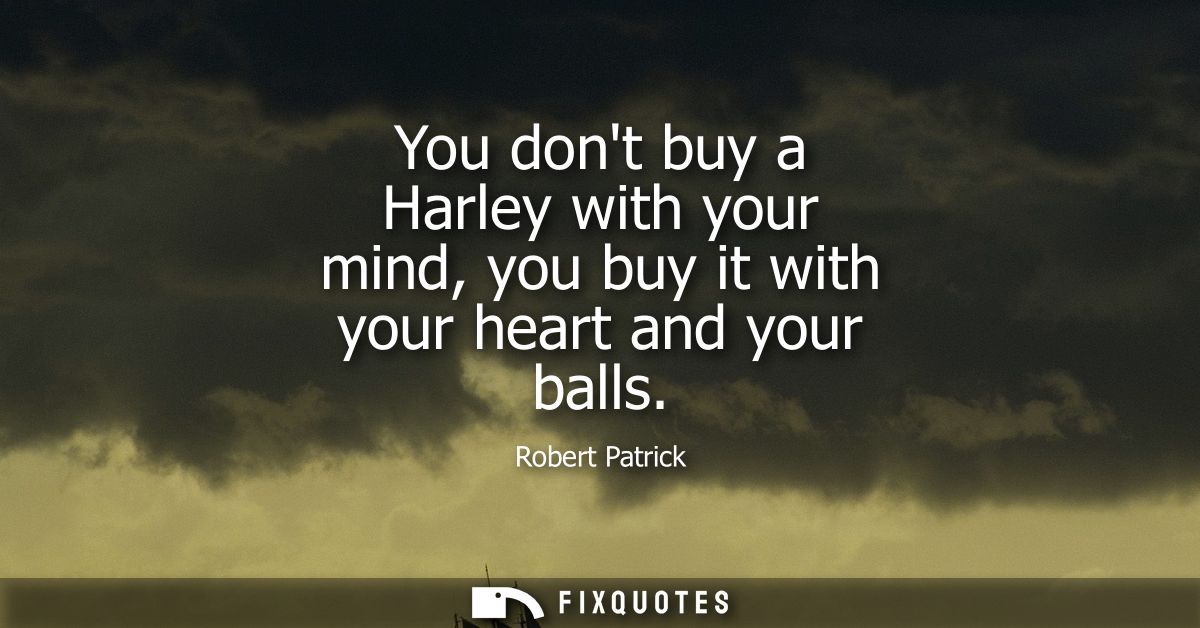 You dont buy a Harley with your mind, you buy it with your heart and your balls