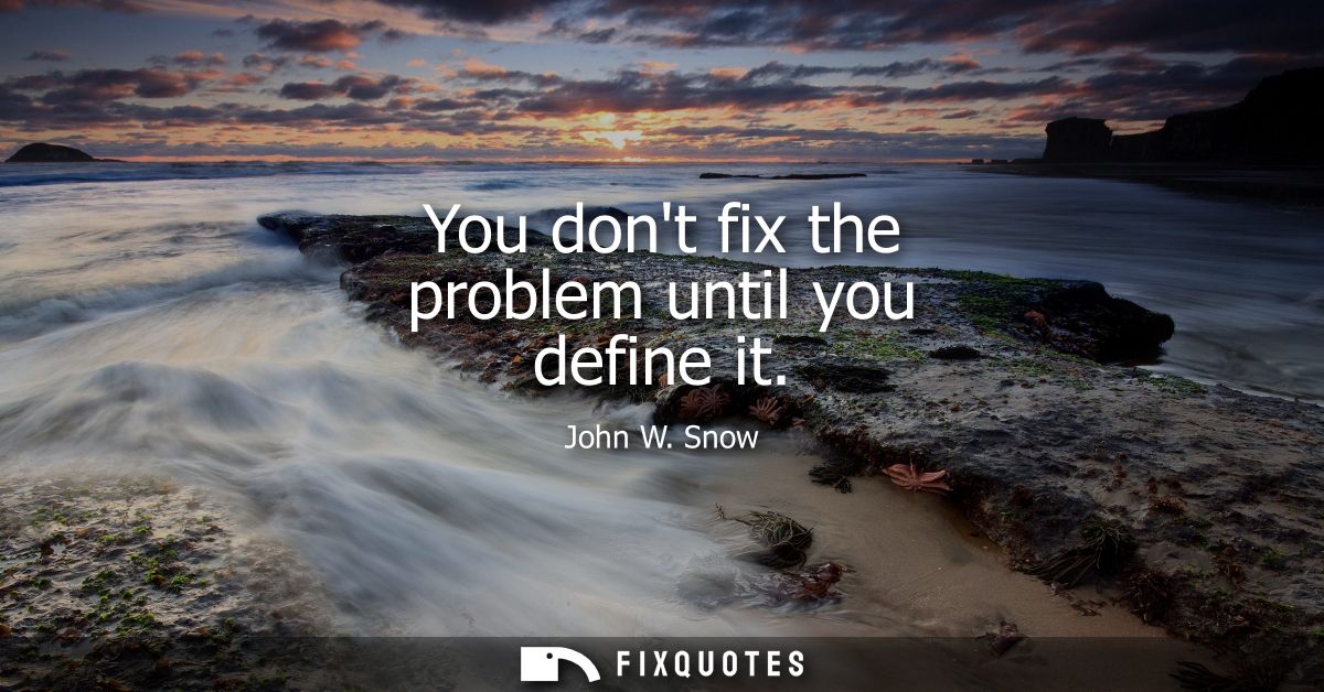 You dont fix the problem until you define it