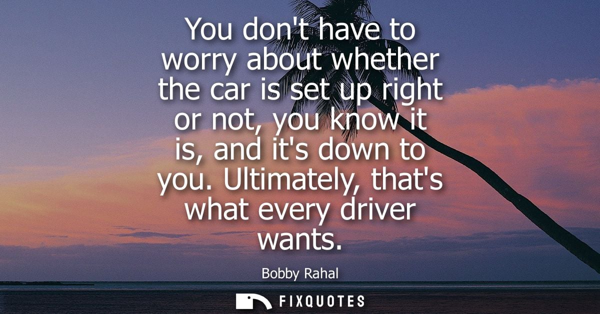 You dont have to worry about whether the car is set up right or not, you know it is, and its down to you. Ultimately, th