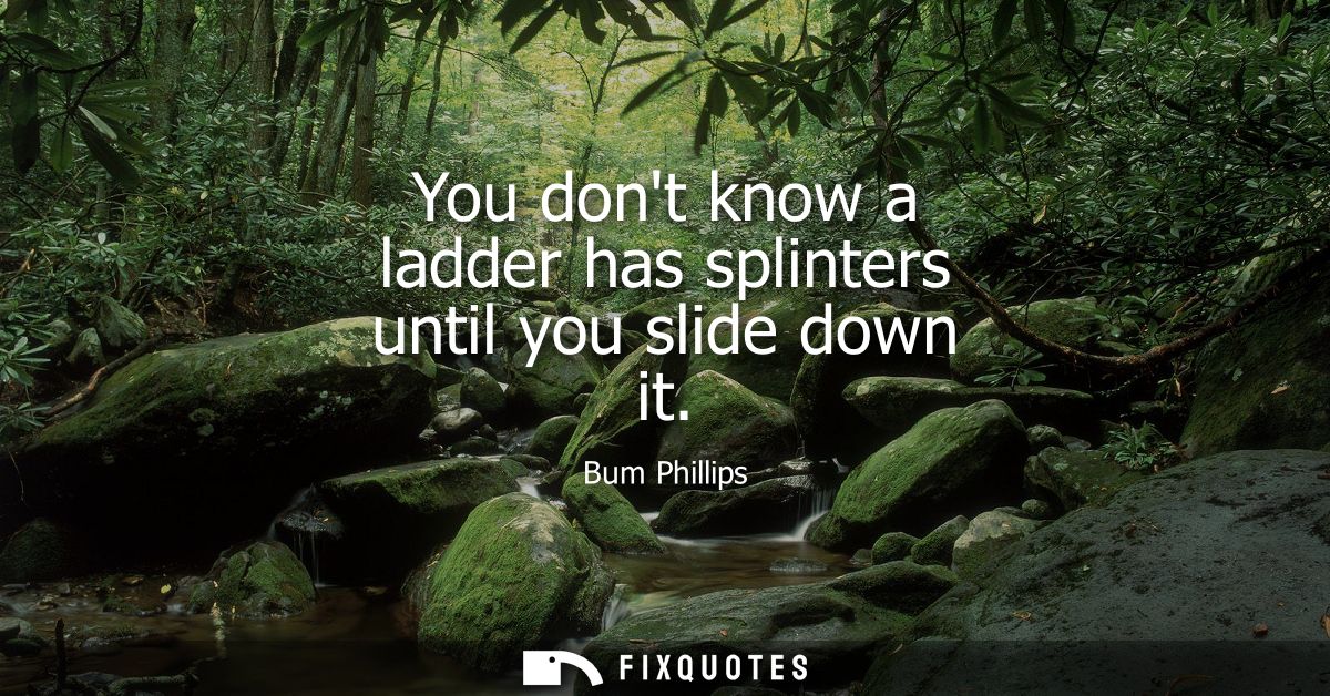 You dont know a ladder has splinters until you slide down it