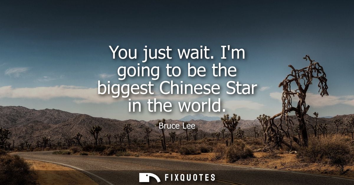 You just wait. Im going to be the biggest Chinese Star in the world
