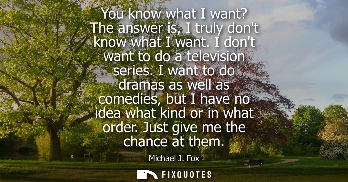 You know what I want? The answer is, I truly dont know what I want. I dont want to do a television series.
