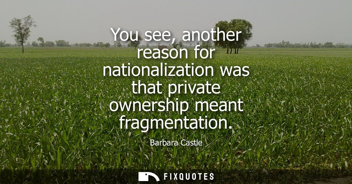 You see, another reason for nationalization was that private ownership meant fragmentation