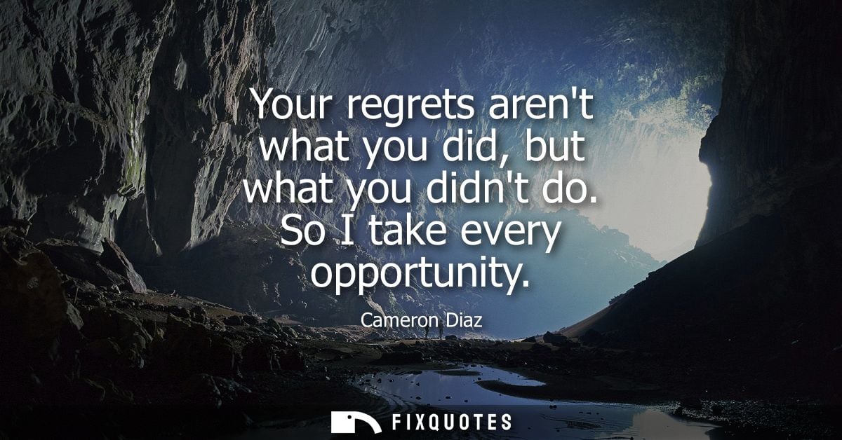 Your regrets arent what you did, but what you didnt do. So I take every opportunity