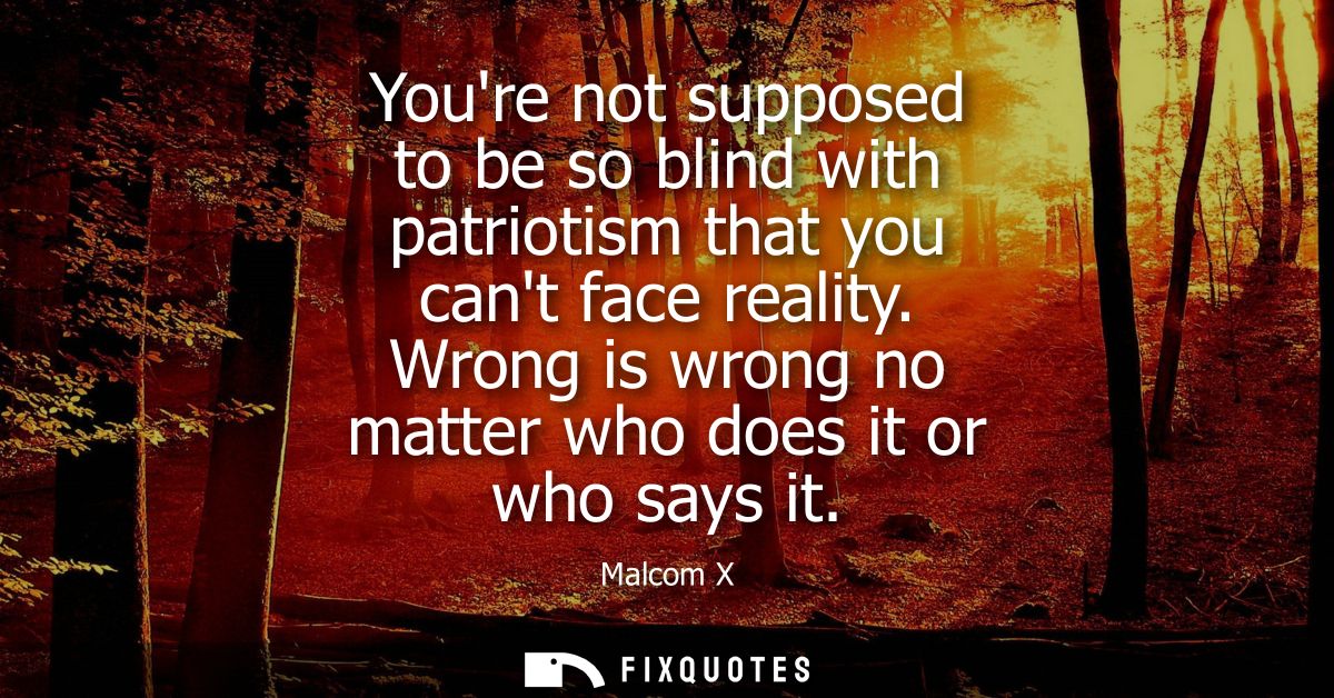 Youre not supposed to be so blind with patriotism that you cant face reality. Wrong is wrong no matter who does it or wh