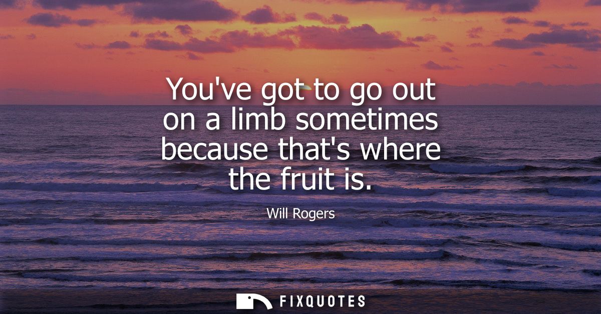 Youve got to go out on a limb sometimes because thats where the fruit is