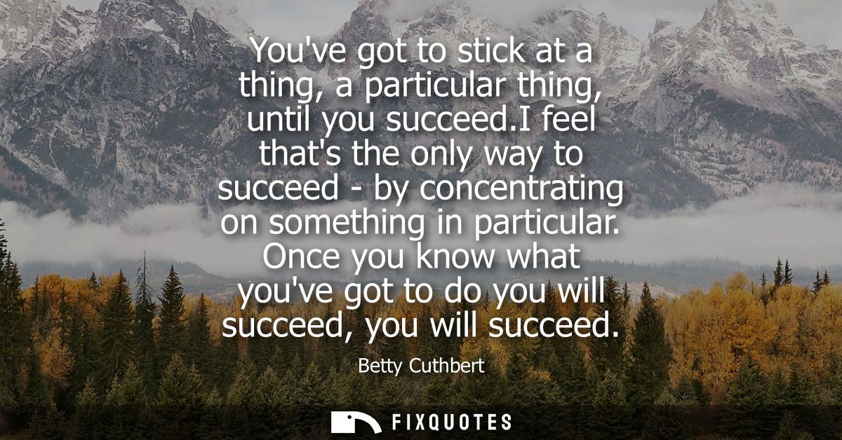 Youve got to stick at a thing, a particular thing, until you succeed.I feel thats the only way to succeed - by concentra