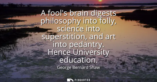 Small: A fools brain digests philosophy into folly, science into superstition, and art into pedantry. Hence Universit