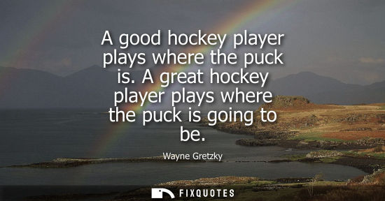 Small: A good hockey player plays where the puck is. A great hockey player plays where the puck is going to be