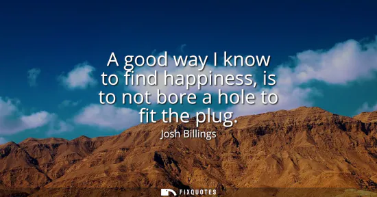 Small: A good way I know to find happiness, is to not bore a hole to fit the plug