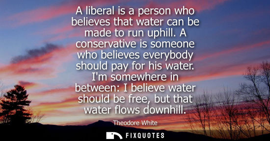Small: A liberal is a person who believes that water can be made to run uphill. A conservative is someone who 