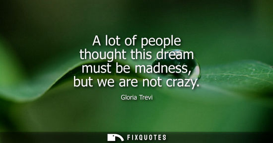 Small: A lot of people thought this dream must be madness, but we are not crazy