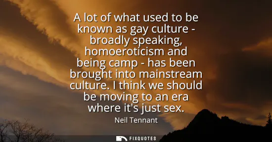 Small: A lot of what used to be known as gay culture - broadly speaking, homoeroticism and being camp - has been brou