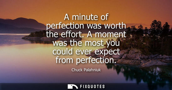 Small: A minute of perfection was worth the effort. A moment was the most you could ever expect from perfectio