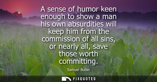 Small: A sense of humor keen enough to show a man his own absurdities will keep him from the commission of all sins, 