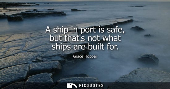 Small: A ship in port is safe, but thats not what ships are built for