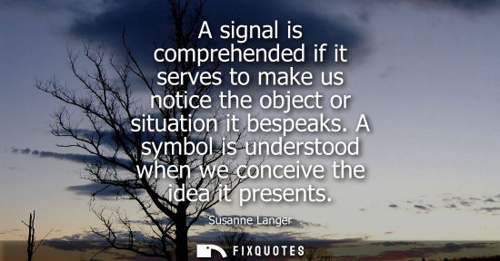 Small: A signal is comprehended if it serves to make us notice the object or situation it bespeaks. A symbol i