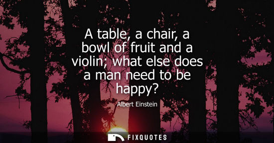 Small: A table, a chair, a bowl of fruit and a violin what else does a man need to be happy? - Albert Einstein