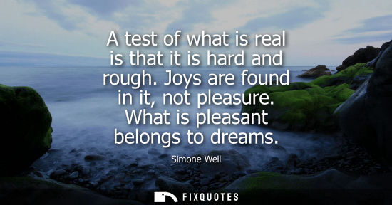 Small: A test of what is real is that it is hard and rough. Joys are found in it, not pleasure. What is pleasa