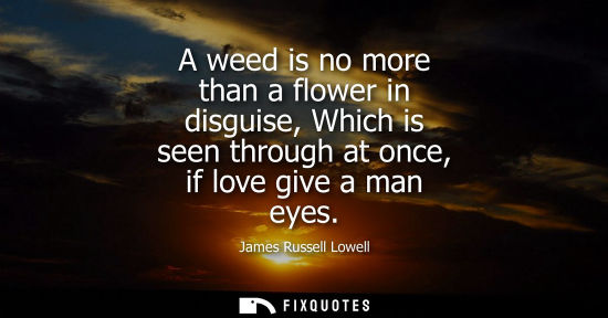 Small: A weed is no more than a flower in disguise, Which is seen through at once, if love give a man eyes - James Ru