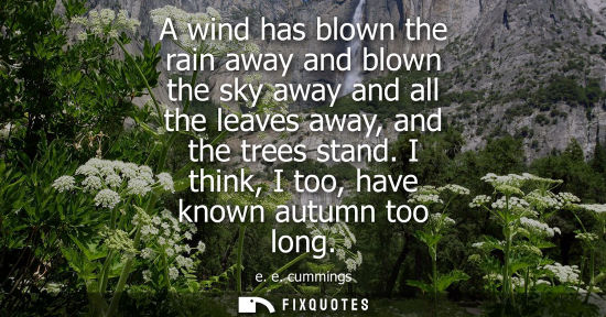 Small: e. e. cummings: A wind has blown the rain away and blown the sky away and all the leaves away, and the trees s