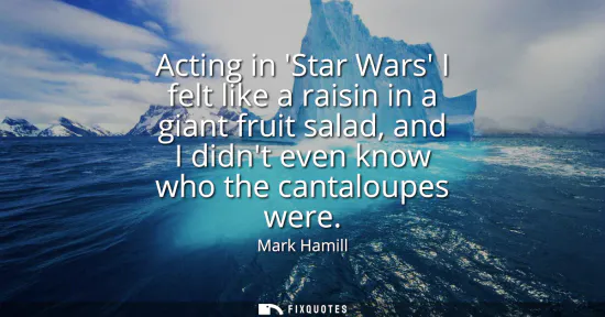 Small: Acting in Star Wars I felt like a raisin in a giant fruit salad, and I didnt even know who the cantaloupes wer