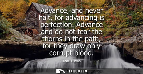 Small: Advance, and never halt, for advancing is perfection. Advance and do not fear the thorns in the path, for they