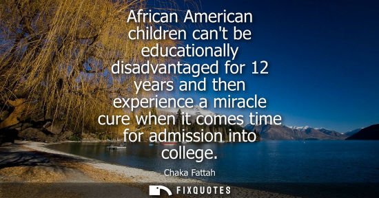 Small: African American children cant be educationally disadvantaged for 12 years and then experience a miracl