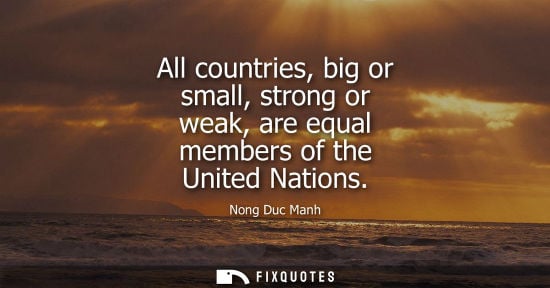 Small: All countries, big or small, strong or weak, are equal members of the United Nations - Nong Duc Manh